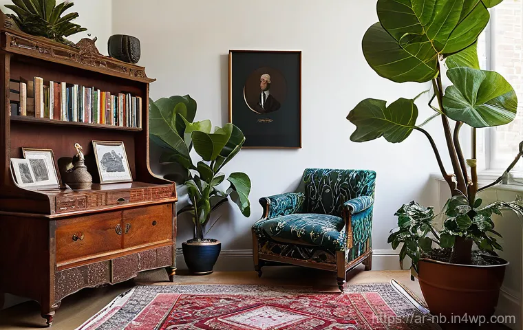 트렌디한 맥시멀리즘 인테리어 아이템 - **Prompt:** A luxurious and vibrant maximalist living room. The focal point is a grand, emerald gree...