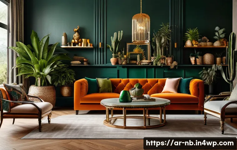 맥시멀리즘 인테리어의 청소 및 유지 관리 - A luxurious maximalist living room filled with a vibrant mix of fabrics including soft velvet, coars...